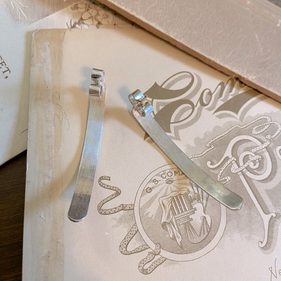 SOLD-Vintage Artisan Made Minimalist Silver Tone Slight Curve Pierced Earrings - Picture 5 of 9